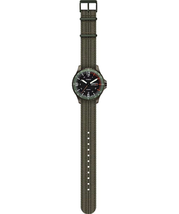 Montre Navi Land 38 mm Bracelet en tissu Vert/Vert large