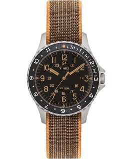Montre Navi Ocean 38&nbsp;mm Bracelet en tissu &eacute;lastique Acier inoxydable/Noir large