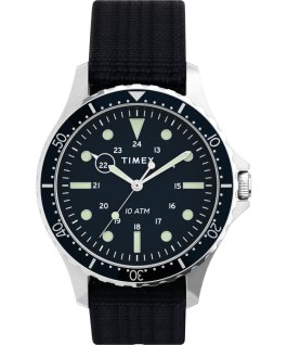 Montre Navi XL 41&nbsp;mm Bracelet en tissu une pi&egrave;ce Acier inoxydable/Bleu large
