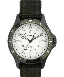 Montre Navi XL 41&nbsp;mm Bracelet en tissu une pi&egrave;ce Gris m&eacute;tallique/Vert/Blanc large