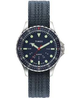 Montre Navi Depth 38&nbsp;mm Bracelet en tissu Acier inoxydable/Bleu large