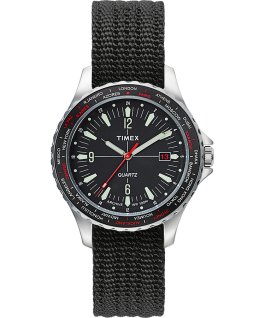 Montre Navi World Time 38&nbsp;mm Bracelet en tissu Acier inoxydable/Noir large