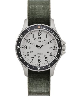 Montre Navi Ocean 38&nbsp;mm Bracelet en tissu r&eacute;versible Acier inoxydable/Vert/Bleu large