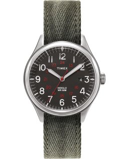 Montre Waterbury United 38&nbsp;mm Bracelet en tissu Noir/Vert large