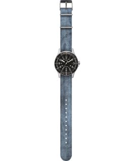 Montre Navi Ocean 38&nbsp;mm Bracelet en tissu r&eacute;versible d&eacute;lav&eacute; &agrave; la pierre Noir/Bleu large