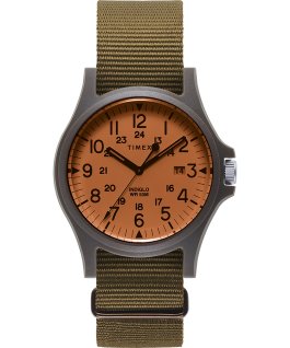 Montre Acadia 40&nbsp;mm Bracelet en tissu Orange/Olive large