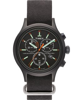 Montre chronom&egrave;tre Archive Allied 42&nbsp;mm Bracelet en cuir Noir/Noir large