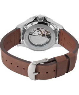 Montre automatique Navi XL 41&nbsp;mm Bracelet en cuir Acier inoxydable/Marron/Rouge large