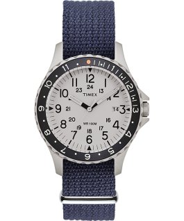Montre Navi Ocean 38&nbsp;mm Bracelet en tissu Bleu/Blanc large