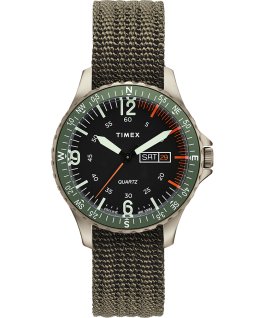 Montre Navi Land 38&nbsp;mm Bracelet en tissu Vert/Vert large