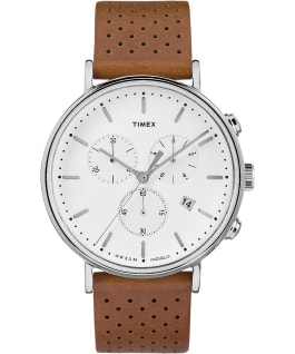 Fairfield Chronograph 41mm Leather Watch Silver-Tone/Tan/White large