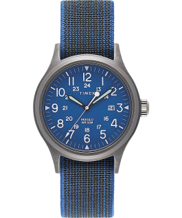 Montre Allied 40&nbsp;mm Bracelet en tissu &eacute;lastique Argent&eacute;/Noir large