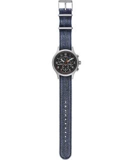 Montre chronom&egrave;tre Allied 42&nbsp;mm Bracelet en tissu d&eacute;lav&eacute; &agrave; la pierre Argent&eacute;/Bleu/Noir large