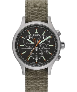 Montre chronom&egrave;tre Allied 42&nbsp;mm Bracelet en tissu d&eacute;lav&eacute; &agrave; la pierre Argent&eacute;/Vert/Noir large