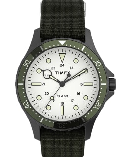 Montre Navi XL 41&nbsp;mm Bracelet en tissu une pi&egrave;ce Gris m&eacute;tallique/Vert/Blanc large