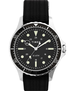 Montre Navi XL 41&nbsp;mm Bracelet en tissu une pi&egrave;ce Acier inoxydable/Noir large
