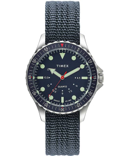 Montre Navi Depth 38&nbsp;mm Bracelet en tissu Acier inoxydable/Bleu large