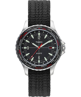 Montre Navi World Time 38&nbsp;mm Bracelet en tissu Acier inoxydable/Noir large