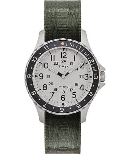 Montre Navi Ocean 38&nbsp;mm Bracelet en tissu r&eacute;versible Acier inoxydable/Vert/Bleu large