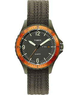 Montre Navi Land 38&nbsp;mm Bracelet en tissu Acier inoxydable/Vert/Noir large