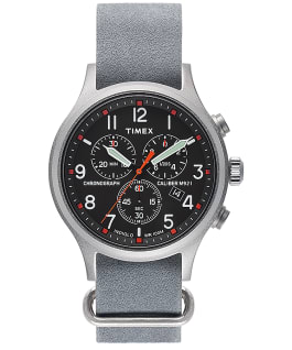 Montre chronom&egrave;tre Archive Allied 42&nbsp;mm Bracelet en cuir Argent&eacute;/gris/noir large