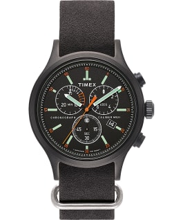 Montre chronom&egrave;tre Archive Allied 42&nbsp;mm Bracelet en cuir Noir/Noir large