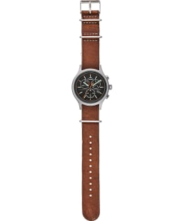 Montre chronom&egrave;tre Archive Allied 42&nbsp;mm Bracelet en cuir Argent&eacute;/Marron/Noir large