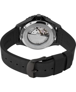 Montre automatique Navi XL 41&nbsp;mm Bracelet en cuir Acier inoxydable/Noir/Noir large