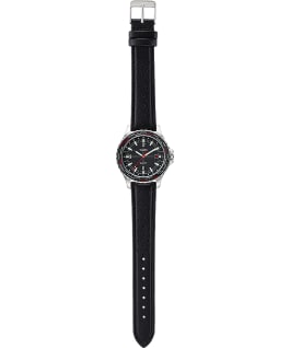 Montre Navi World Time 38&nbsp;mm Bracelet en cuir Acier inoxydable/Noir large