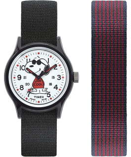 MK1 x Peanuts Featuring Snoopy 36mm Fabric Strap Watch Box Set Black/White large