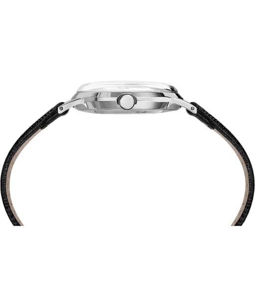 Montre Marlin&reg; 34&nbsp;mm M&eacute;canique &agrave; remontage manuel avec bracelet en cuir Black/Silver-Tone large