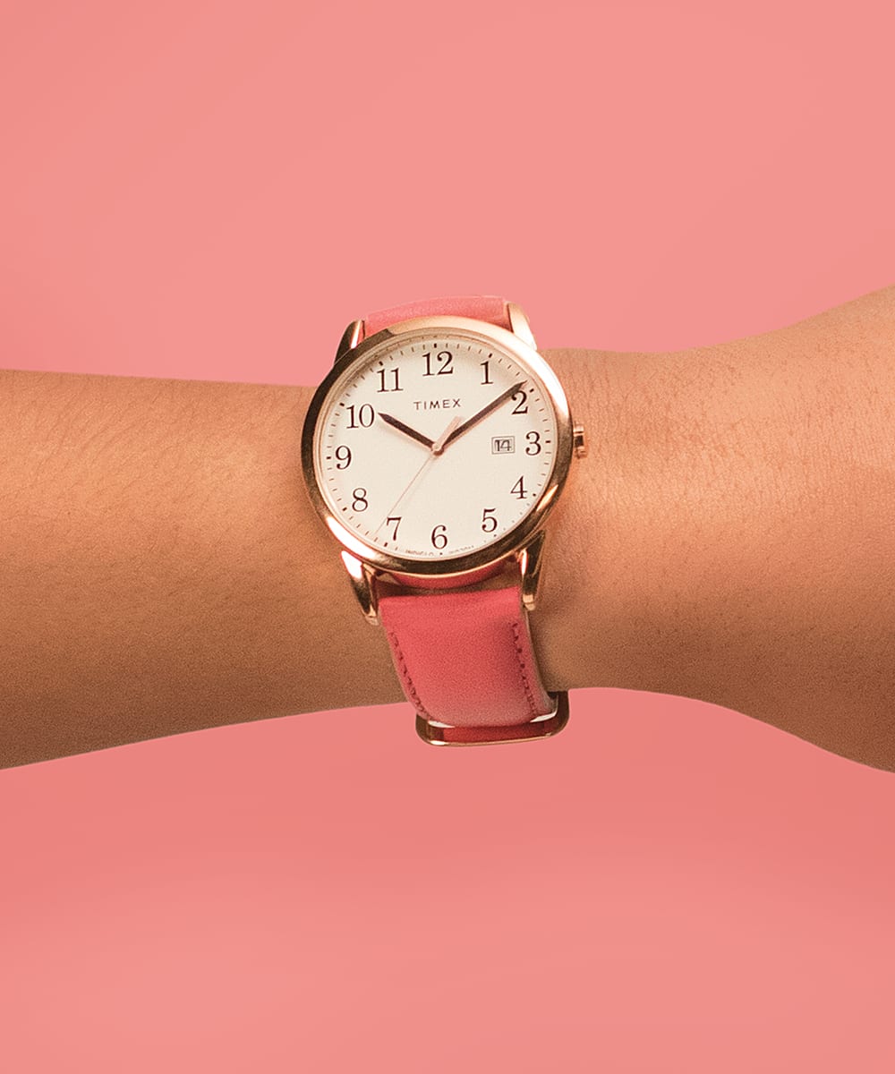 Easy Reader Color Pop 38mm Leather Strap Watch, Gold-Tone/Tan/Cream, large