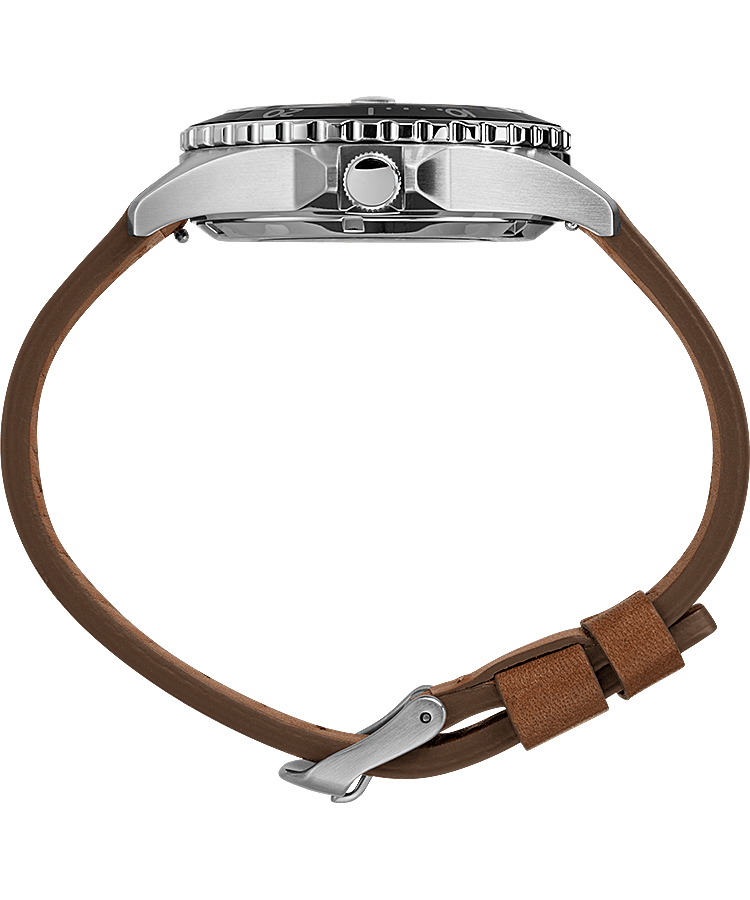 Montre automatique Navi XL 41&nbsp;mm Bracelet en cuir Acier inoxydable/Marron/Vert large