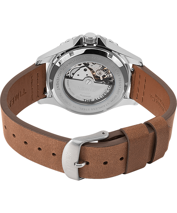 Montre automatique Navi XL 41&nbsp;mm Bracelet en cuir Acier inoxydable/Marron/Vert large