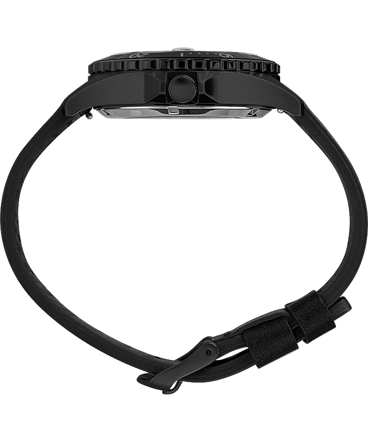 Montre automatique Navi XL 41&nbsp;mm Bracelet en cuir Acier inoxydable/Noir/Noir large