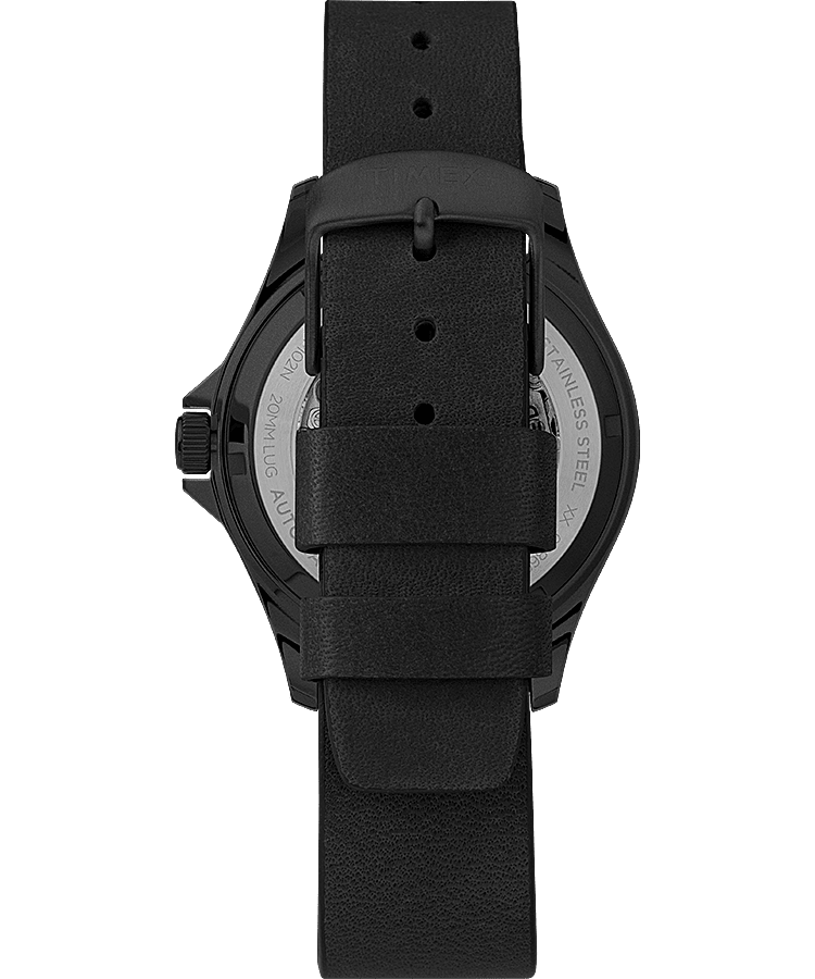 Montre automatique Navi XL 41&nbsp;mm Bracelet en cuir Acier inoxydable/Noir/Noir large