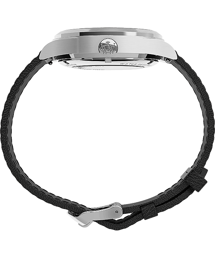 Montre Waterbury Traditional Automatic 39&nbsp;mm Bracelet en cuir Acier inoxydable/Noir/Argent&eacute; large