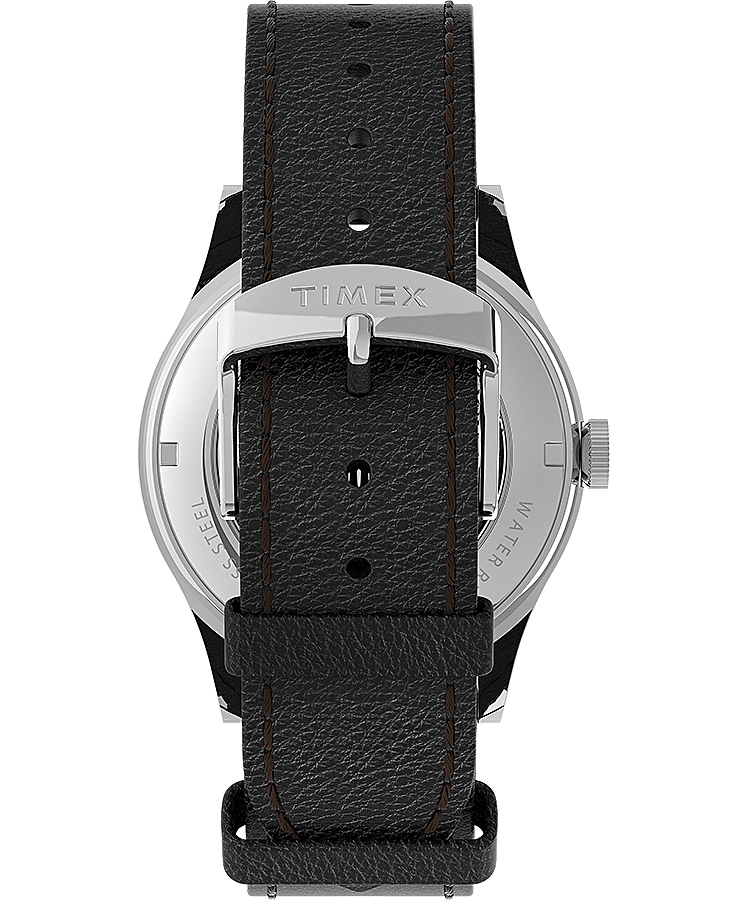 Montre Waterbury Traditional Automatic 39&nbsp;mm Bracelet en cuir Acier inoxydable/Noir/Argent&eacute; large