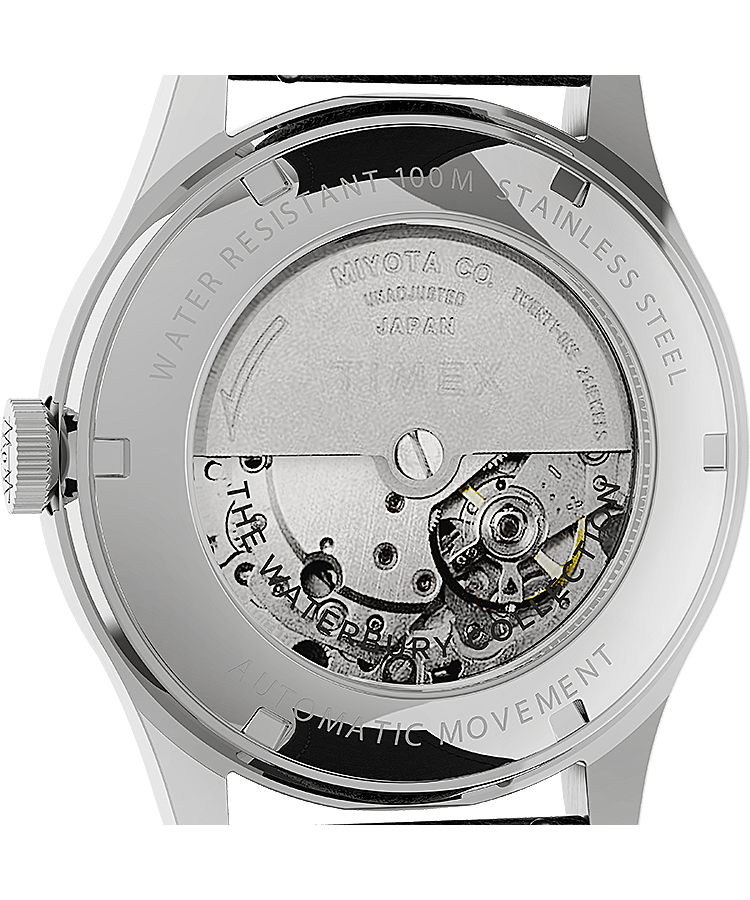 Montre Waterbury Traditional Automatic 39&nbsp;mm Bracelet en cuir Acier inoxydable/Noir/Argent&eacute; large