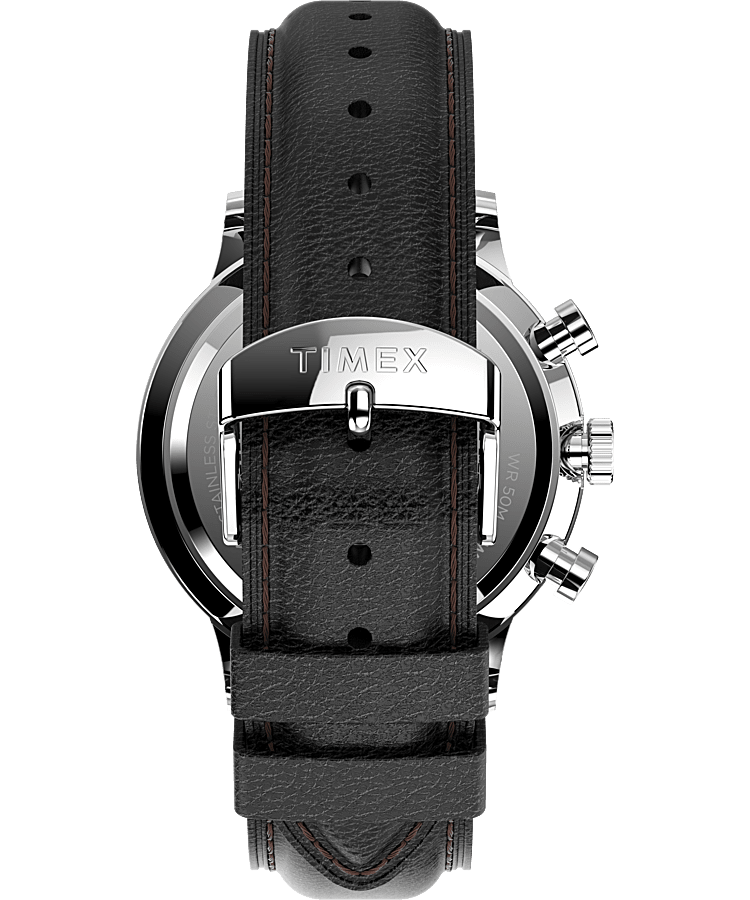 Montre chronom&egrave;tre Waterbury Classic 40&nbsp;mm Bracelet en cuir Acier inoxydable/Noir/Blanc large