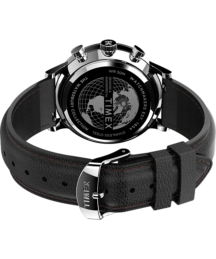 Montre chronom&egrave;tre Waterbury Classic 40&nbsp;mm Bracelet en cuir Acier inoxydable/Noir/Blanc large