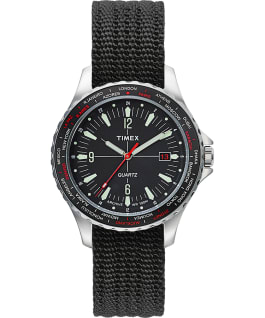 Montre Navi World Time 38&nbsp;mm Bracelet en tissu Acier inoxydable/Noir large