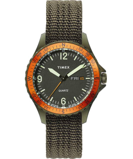 Montre Navi Land 38&nbsp;mm Bracelet en tissu Acier inoxydable/Vert/Noir large