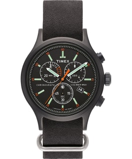 Montre chronom&egrave;tre Archive Allied 42&nbsp;mm Bracelet en cuir Noir/Noir large